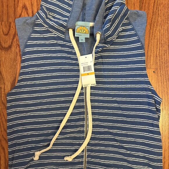 C & C CALIFORNIA NWT Size S Blue & White Striped Sleeveless Hoodie - Picture 2 of 5